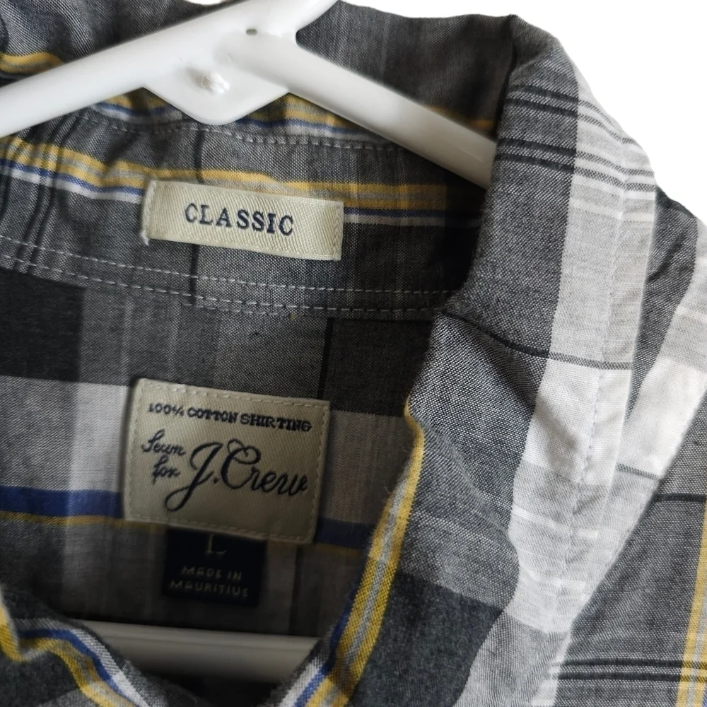 J. Crew Mens Gray/Blue/Yellow 100% Cotton Shirt